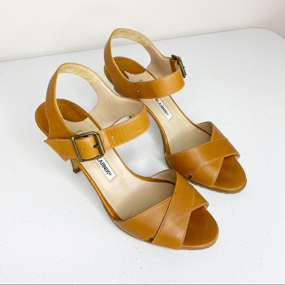 Manolo Blahnik  Adeustrap Ankle-Wrap Sandal Cognac Size 37